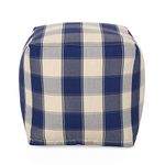 Christopher Knight Home Jacqueline Modern Fabric Checkered Cube Pouf, Ivory + Navy Blue