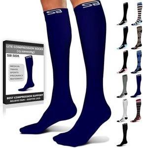 SB SOX Lite Compression Socks for Men & Women (15-20mmHg) – Best Compression Socks for Travel, Sports, and Daily Wear - XXL Sizes too! (Solid Navy, S/M)