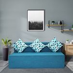 Seventh Heaven 6'X5' Jute Fabric Seater Sofa cum Bed with 3 Cushions (6'X5', 3 Seater) (Blue)