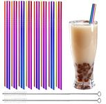 Stainless Steel Reusable Boba Straws (8 Pcs), Bubble Tea Straws 12 mm Extra Wide Large Thick, Metal Straws Drinking Set with 2 Cleaning Brushes, Great for Smoothie, Juice, Boba Tea(Rainbow Colours)