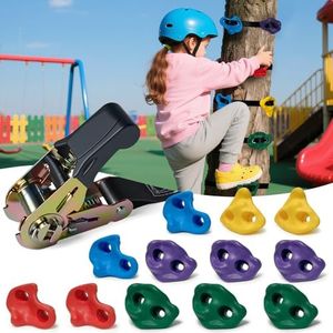 NEATATOU 12 PCS Large Ninja Tree Climbing Holds for Kids,Tree Rock Climbing Kit with 6 Ratchet Straps for Kids,Large Rock Climbing Holds for Outdoor Ninja Warrior Obstacle Course Training
