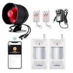 TOWODE Standalone Home Office & Shop Security Alarm System Kit, WiFi Wireless Loud Indoor/Outdoor Weatherproof Strobe Siren Horn with 2 Remote Control and 2infrared Motion Sensor Alarm