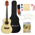 Vault Traveller 34 Inch Acoustic Guitar With Truss Rod, Gig-Bag, Strap, Strings, Polishing Cloth, String Winder, Picks & E-Book - Natural Gloss