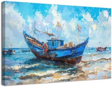 Abstract Sailboat Wall Art Blue Ocean Landscape Wall Decor Watercolor Boat Pictures Mediterranean Scenery Canvas Prints Painting Coastal Beach Artwork for Living Room Bathroom Home Decorations 30x40cm