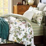 FADFAY Shabby Floral Bedding Set California King 7Pcs 100% Cotton Green Cream Flower Bed Sheets with Duvet Cover Set, Complete Bedding Bed in a Bag Vintage Countryside Soft Deep Pocket Fitted Sheets