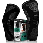 POWERLIX Knee Compression Sleeve (Pair) - Best Knee Brace for Knee Pain for Men & Women – Knee Support for Running, Basketball, Volleyball, Weightlifting, Gym, Workout, Sports - (Black M)