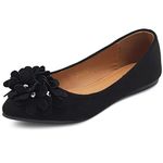 Ollio Women's Shoes Faux Suede Decorative Flower Pointed Toe Ballet Flats JYZ151, Black, 6 UK