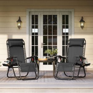 Yaheetech Zero Gravity Recliner Chairs Set of 2 – Adjustable Outdoor Loungers, Black
