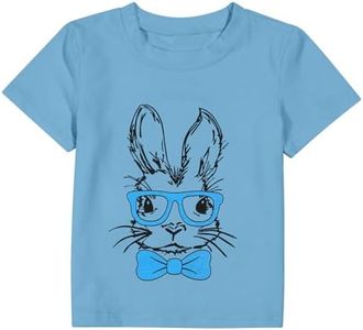 Toddler Easter Shirt Boys Girls Bunny T Shirt Rabbit with Glasses Graphic Tee Happy Easter Short Sleeve Tops Blue