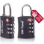 TSA Approved Luggage Locks (2 Pack) OW-Travel ABS 3 Digit Security Padlock, Combination Padlocks, Code Lock for Suitcase, Zipper, Luggage, Bag, Case, Backpack, Gym Locker, Tool Box, Outdoor (Black)