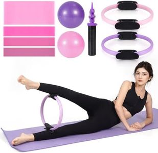 Pilates Ring Circle and Pilates Ball Set, 12 Inch&14Inch Magic Circle Pilates Ring,9 Inch Small Exercise Ball,Resistance Bands Set, Home Pilates Equipment for Women (Pink & Purple Ring Circle)