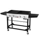 Royal Gourmet Portable Propane Gas Grill and Griddle Combo,4-burner,Griddle Flat Top, Folding Legs,Versatile Outdoor Camping Stove with Side Table