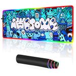 RGB Gaming Mouse pad Large Anime Graffiti Non-Slip Rubber Base Mice Keyboard Mat (Blue)