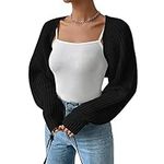 DeuYeng Women Open Front Bolero Shrug Sweaters Long Sleeve Crop Pullovers Knit Tops Cropped Cardigan Fall Blouse Outerwear (05 Black, S)