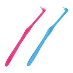 2Pcs Interspace Brush Extra Clean Toothbrush Dental Brushes Interspace Compact Soft Toothbrush Medium Gum Single Tufted Brush for Sensitive Gums Deep Cleaning (Light Blue, Pink)