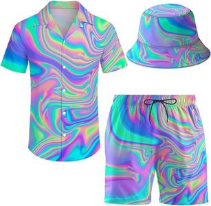 Wdpsuxin Men's 2 Piece Tracksuit Psychedelic Trippy Hawaiian Shirt Shorts Button Down Shirt and Shorts Sets with Bucket Hats 4xl
