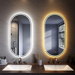 ELEGANT Oval LED Bathroom Mirrors, 90 x 45cm Wall Mounted Smart Vanity Mirrors with Backlit + Front-Lighted, Anti-Fog, Memory, 3-Color Dimmable LED Light, IP44 Makeup Decorative Mirrors