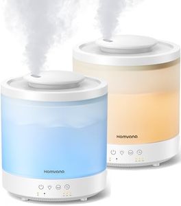 Homvana Small Humidifiers for Bedroom - 2 Packs 1.8L Cool Mist Top Fill Humidifier for Baby Nursery, Essential Oil Diffuser, 3 in 1 for Home Plants Offices and Grow Tents, 7 Color Lights, Ultrasonic