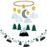 Sorrel + Fern Baby Crib Mobile (Starry Woodland Night w/Garland, Evergreen) - Nursery Decoration Crib Mobile and Baby Shower for Boys & Girls