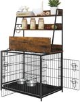 GarveeLife Furniture Style Dog Crate, Indoor Basic Dog Cage with 3-Layer Storage Shelves, Flip-up Top End Table Dog Cage, Dog Kennel Furniture with Adjustable Bowls, 37.4" L x 24.4" W x 57.1" H,Brown