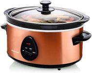 OVENTE Electric Slow Cooker with 3 Cooking Settings, Dishwasher-Safe Stoneware, Tempered Glass Lid and 3.7 Quart Oval Ceramic Pot Perfect for Entrees, Soups, Sauces, Stews and Dips, Copper SLO35ACO