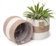 Eco Living Jute Planter Basket -Sustainable Woven Rope Covers for Decorating Indoor/Outdoor Plants Pots 6.5x6.5x6 Inches Ideal Size for 6" Planter-Multi-Purpose Storage Set of 2 White & Natural Jute