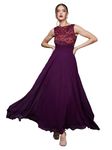 Miss Chase Women's Sleeveless Georgette & Lace Floral Fit & Flare Maxi Dress (Plus Size) (MCAW19D08-57-289-02, Dark Purple, XS)