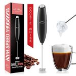 Milk Frother with Double Whisk, Handheld Electric Foam Maker, Hand Coffee Whisk Mixer Wand, Portable Mini Blender Foamer Stirrer for Latte, Matcha,Hot Chocolate