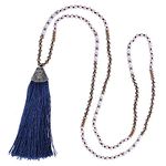 C·QUAN CHI Long Chain Tassel Necklace Handmade Crystal Beaded Pendant Bohemian Women Statement Jewelry for Women Gifts for Girls