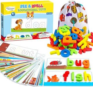 Officygnet Learning Toys for 3 4 5 6 Years Old Boys and Girls, See & Spell CVC Word Builders with Alphabet Cards for Kids Ages 3-5, Matching Letter Game for Preschool Toddler Learning Activities