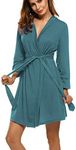 HOTOUCH Women Maternity Robe Summer Soft Short Bathrobe Knee Length Pajam Robe Blue Green XL