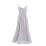 iiniim Little Big Girls Sleeveless Chiffon Pleated Flower Girl Dress Junior Bridesmaid Long Dress Princess Maix Prom Gown Grey 8 Years