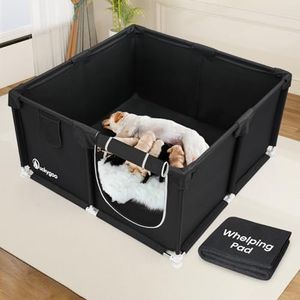 Duckygoo Whelping Box for Dogs - 50"L*50"W*25"H Dog Whelping Play Pen for Puppies,Pet Whelping Box Overall 600D Oxford Fabric with Absorbent Whelping Pad,Dog Birthing Box for Large Medium Small Dogs