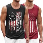 COOFANDY Mens Sleeveless Workout Shirts Bodybuilding USA Flag Tank Top Cut Off Workout Shirt 2 Pack, Small