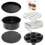 8 Inch Air Fryer Accessories Set of 7 for 3.5Qt-5.8Qt Phillips Nuwave Gowise Gourmia Ninja Air Fryer, with Egg Bites Mold, Pizza Pan, Cake Barrel, Skewer Rack, Silicone Mat, Cookbook