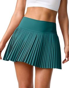 SANTINY Pleated Tennis Skirt for Women with Pockets Shorts Women's High Waisted Lightweight Athletic Golf Skorts Skirts, Green, X-Large