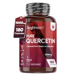 Pure Quercetin 1000mg - 180 Vegan Quercetin Powder Capsules - High Strength Quercetin Supplement - 2 Quercetin Capsules Per Serving - High Absorption & Effectiveness - Natural Immunity Supplement