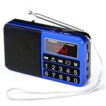 PRUNUS J-429 Portable AM FM Radio Rechargeable Battery Operated SW Radio with Big Button, Digital Tuning, Auto Save, USB Flash Drive TF Card AUX Input MP3 Player(Blue)