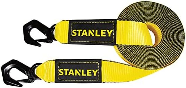 STANLEY ‎S1053 Black/Yellow 2" x 30' Heavy-Duty Tow Strap with Black Forged Steel Hooks - 3,000 Safe Working Load / 9,000 lb Break Strength