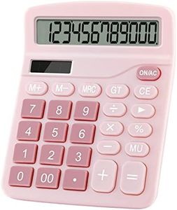 Dual Power Basic Desk Calculator (Pink)