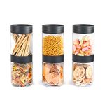 CELLO Modustack Stackable Container Set | PET Plastic Jar with Air Tight Lid | For Storage of Food, Pulses, Spice, Cereals, Cookies, Dry Food | 1500ml | Set of 6, Grey