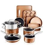 Gotham Steel 15 Pc Copper Pots and Pans Set Non Stick Cookware Set. Kitchen Cookware Sets, Nonstick Cookware Set, Non Stick Pot and Pan Set with Bakeware + Stay Cool Handles, Oven/Dishwasher Safe