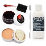 5 Piece Scar Wax SFX Makeup Kit with Fake Blood Gel, Skin Wax, Black Sponge, Spatula Tool, Liquid Latex, Halloween Special Effects Wound Modeling SFX Stage Fancy Dress Up Cosplay Kit