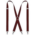 Lollanda Men Braces for Trousers with 4 Clips, X Shape Braces for Men Trousers, Mens Braces Elastic Adjustable Suspenders Business Wedding Casual (Burgundy)