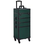 Yaheetech 4 in 1 Professional Makeup Train Case Aluminum Cosmetic Case Rolling Makeup Case Extra Large Trolley Makeup Travel Organizer, with 360° Swivel Wheels, Dark Green