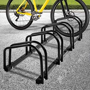 Monvelo 4 Bike Floor Stand Outdoor Bicycle Parking Rack Indoor for Garage Storage,Fits 16inch 18inch 20inch 24inch 26inch 27.5inch 29inch Kids Mountain Speed Cruiser Cycling City Bikes Wheel,Black