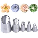 Tabiger Piping Nozzles, 5pcs Chrysanthemum Rose Flower Piping Nozzles Tulip Frosting Tips Korean Icing Piping Nozzles Set Cupcake Pastry Tool Cake Decorating Kit