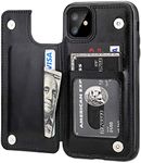 iPhone 11 Wallet Case with Card Holder,OT ONETOP PU Leather Kickstand Card Slots Case,Double Magnetic Clasp and Durable Shockproof Cover for iPhone 11 6.1 Inch(Black)