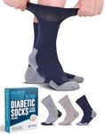 Doctor's Select Bamboo Viscose Diabetic Socks for Men - 3 Pairs Crew Mens Diabetic Socks | Navy, Tan, Grey | Moisture Wicking Diabetic Neuropathy Socks for Men | Diabetic Socks for Men 9-12