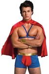 EDENIGHT Mens Superhero Lingerie Costume Boxer Cosplay Outfits with Red Cloak